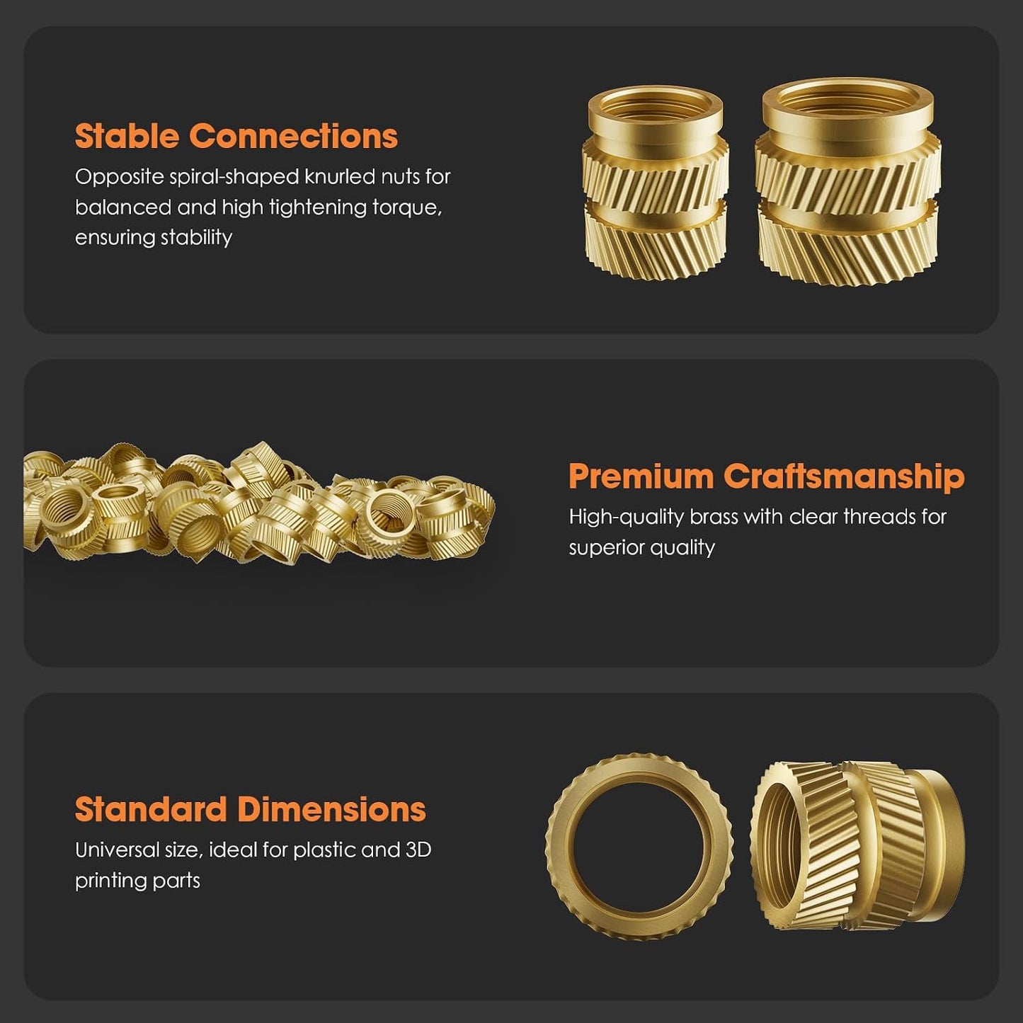 HANGLIFE Heat-Set Threaded Inserts, M1.4 Heat Set Insert for 3D Printing Components and Plastic Parts - Brass Metric Knurled Nuts (100 Pieces)