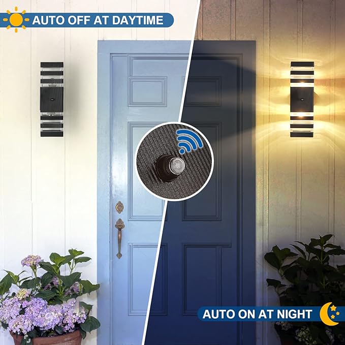 Delicavy 2PK Dusk to Dawn Sensor Outdoor Wall Lights Up Down Porch Lights - Image 2