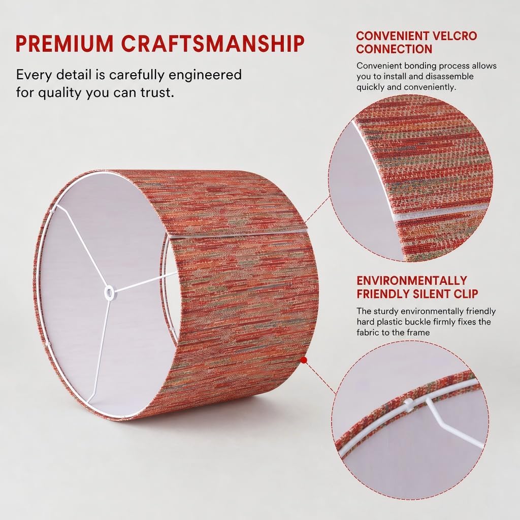 Boho Colorful Drum Lamp Shade 13x13x10 Inch,Multicolor Striped Fabric Lampshade Suitable for Spider Fitter(Not Included),Handcrafted Replacement Lamp Shade for Table,Floor&Bedside Lamps,Easy Assembly