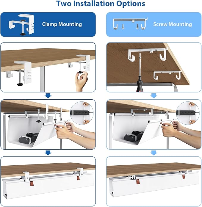 Zilink Large Cable Management Under Desk 40" No Drill Desk Cable Management - Image 2