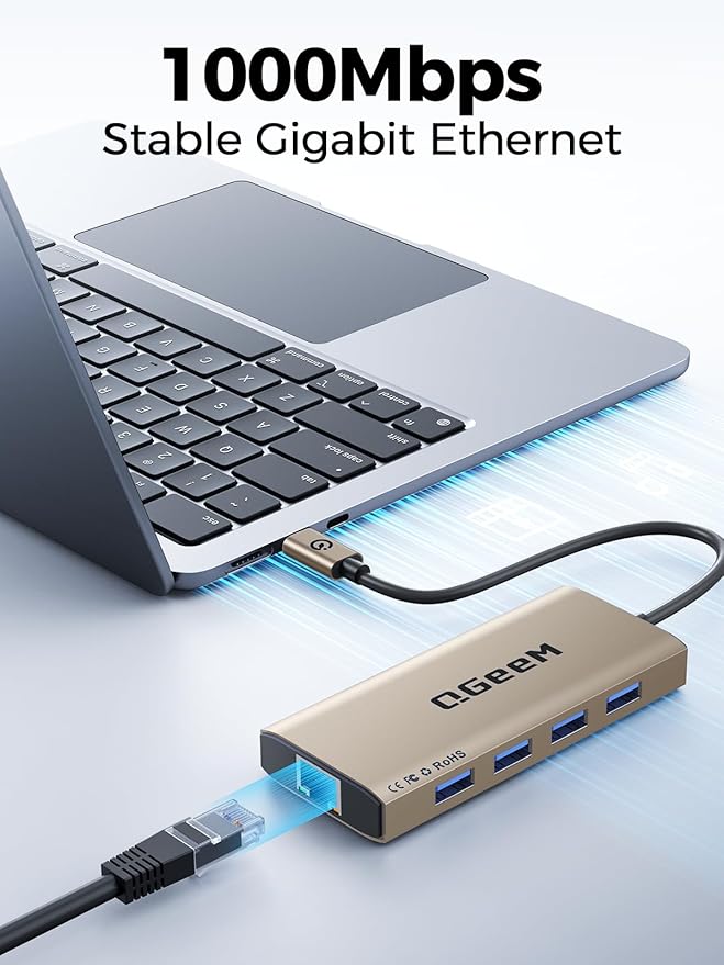 QGeeM USB C Hub Ethernet, 9 in 1 USB Type C Hub HDMI Multi-Port Converter - Image 6