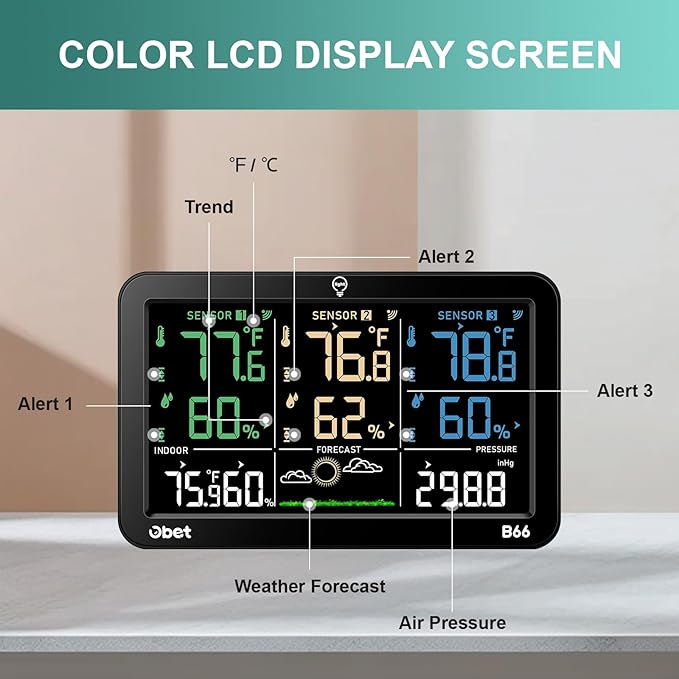 OBET Weather Station Wireless Indoor Outdoor Thermometer Wireless, Color - Image 7