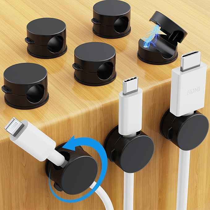 AGPTEK 8 Pack Magnetic Cable Clips, Upgraded 360° Rotatable Cord Holder Clips by AGPTEK