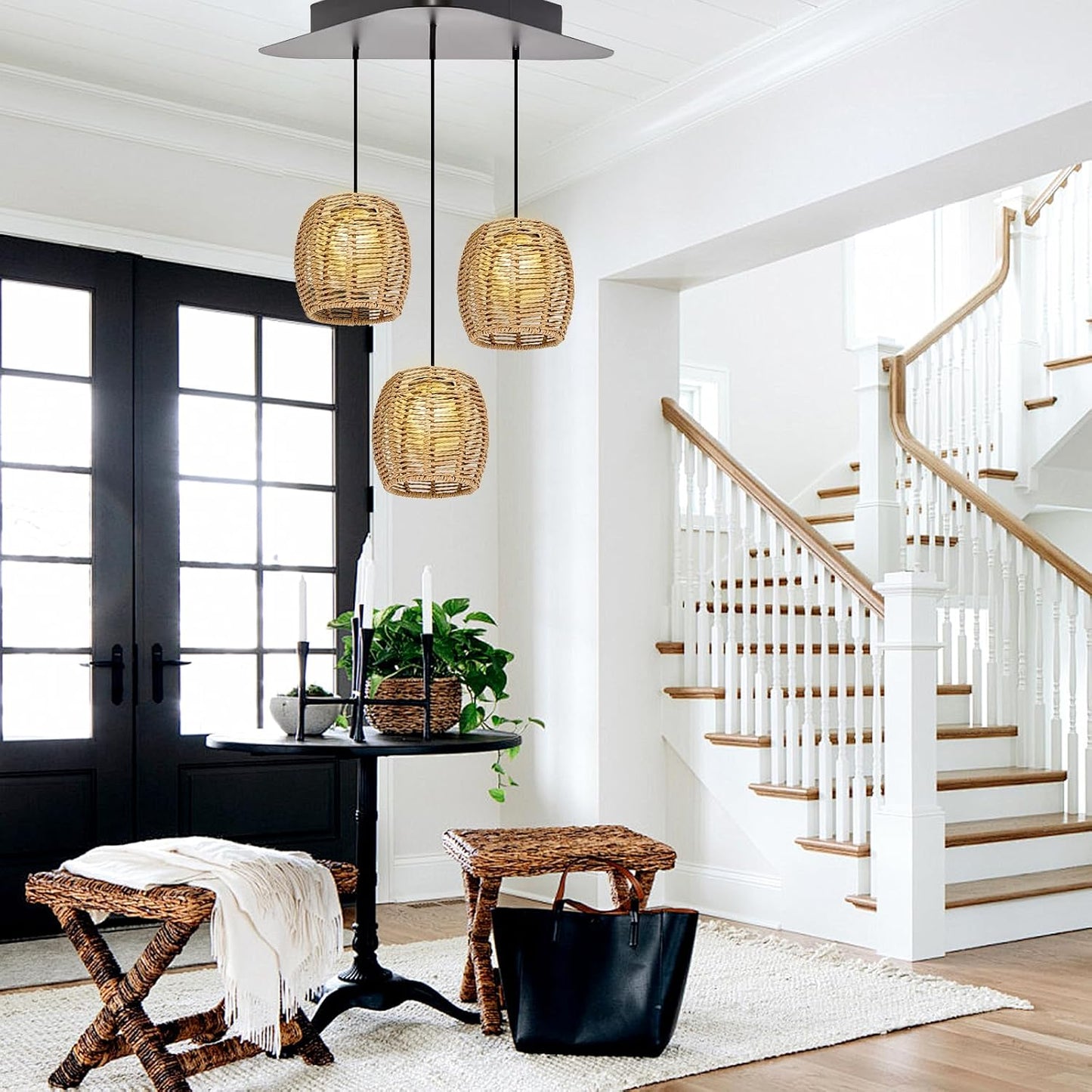 4 Pack Rattan Lamp Shade for E26 Base Pendant Light Shade | Handwoven Rattan, 1.53" Fitter, 6" Diameter X 5.9" High Perfect for Pendant, Table, and Ceiling Lamps Replacement