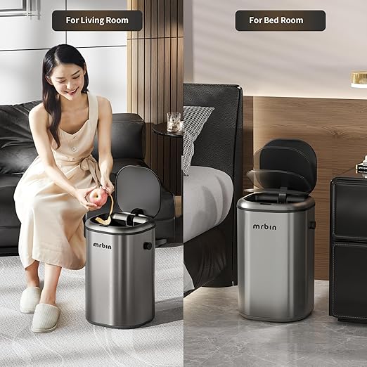 MRBIN Stainless Steel Motion Sensor Tall Bathroom Trash Can - Image 6