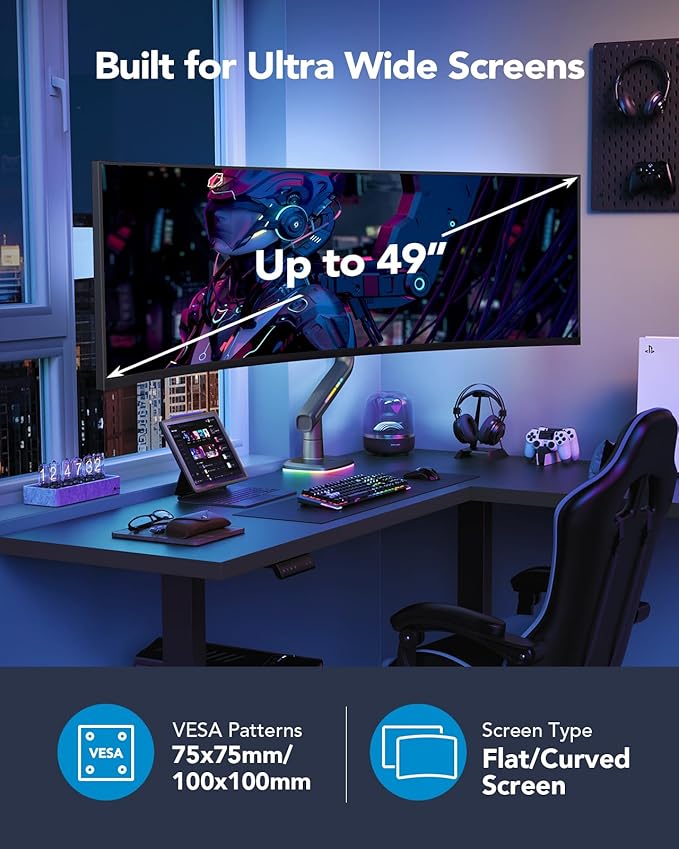HUANUO TitanLift Monitor Arm for Ultrawide Screens up to 49″, Heavy-Duty Single - Image 3
