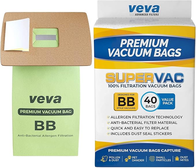40 Pack Type BB Vacuum Bags for Oreck Handheld Canister Vacuum PKBB12DW by VEVA