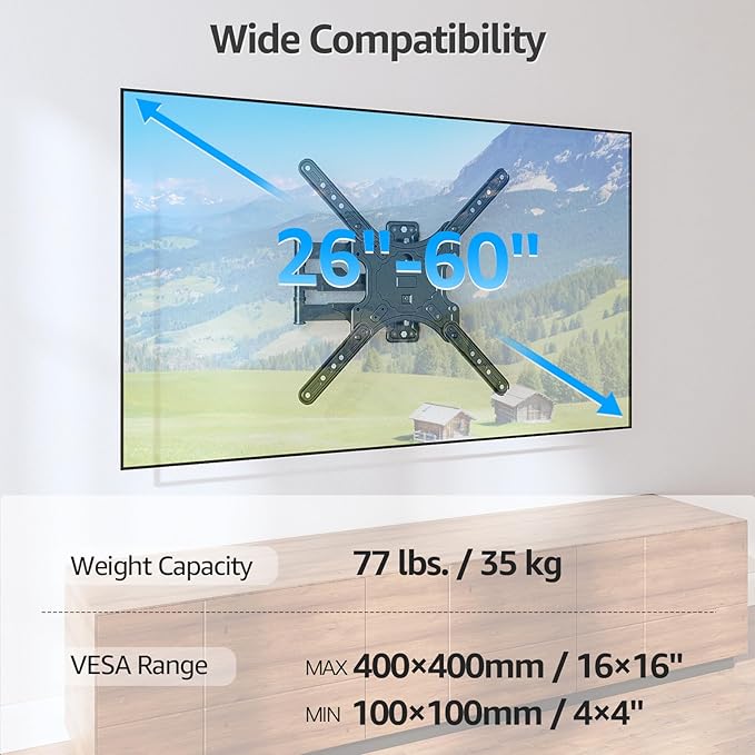 MOUNTUP TV Wall Mounts for Most 26-60 Inches TVs, Full Motion TV Bracket - Image 2