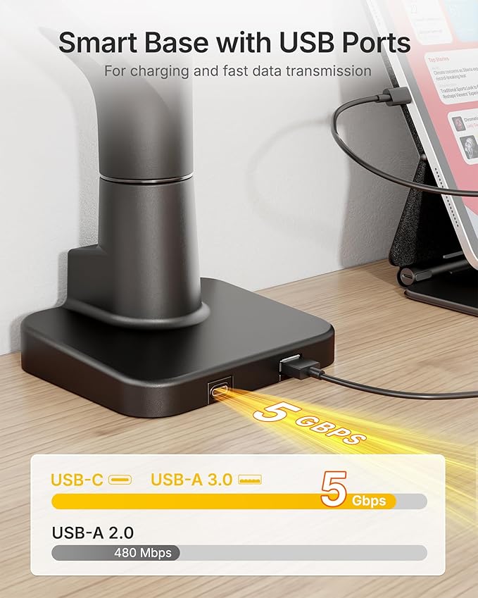 monTEK Single Monitor Arm with USB A/C, Ultrawide Monitor Stand - Image 7