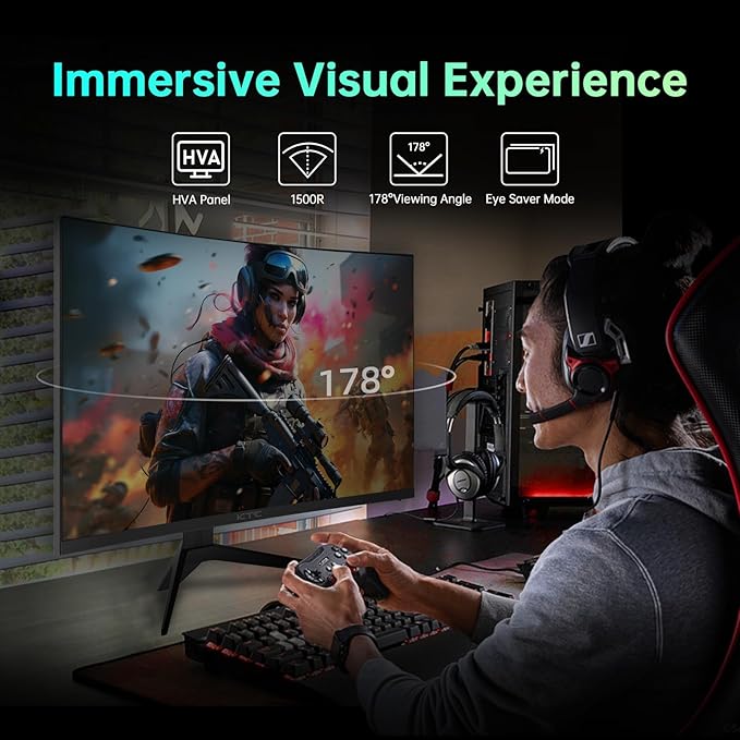 KTC 32 inch Curved Gaming Monitor, 180Hz 1ms MPRT, 2K 1440P 144Hz Monitor - Image 3