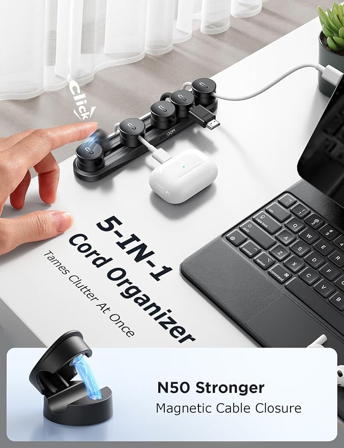 5-in-1 Magnetic Cord Organizer JOYROOM Cable Clips Under Desk Adhesive Cord - Image 2