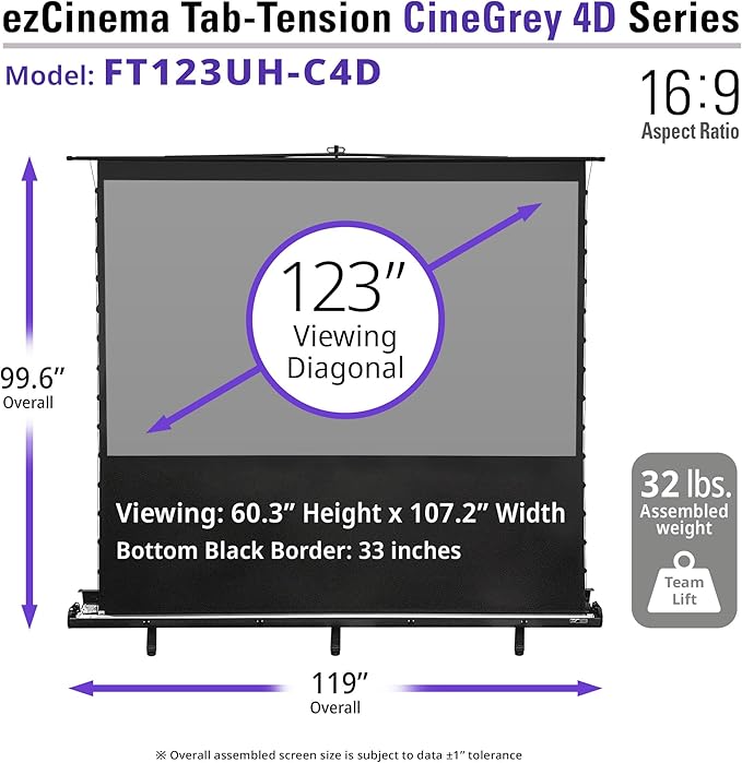 Elite Screens ezCinema Tab-Tension CineGrey 4D, 123-inch 16:9, Manual Floor - Image 3