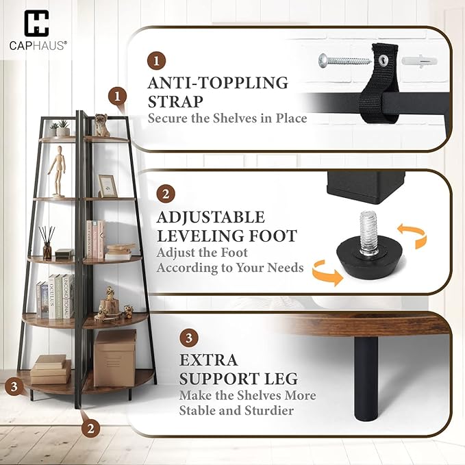CAPHAUS Tall Corner Shelf Stand, 4-Tier Display Shelves, Ladder Corner Wood - Image 5