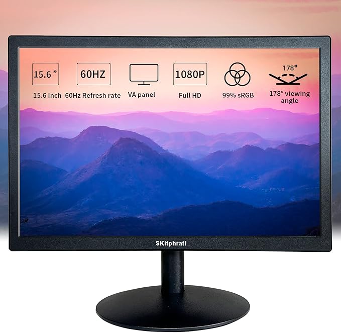 SKitphrati 15.6 Inch Small PC Monitor, FHD VA 1080P Desktop Display - Image 2