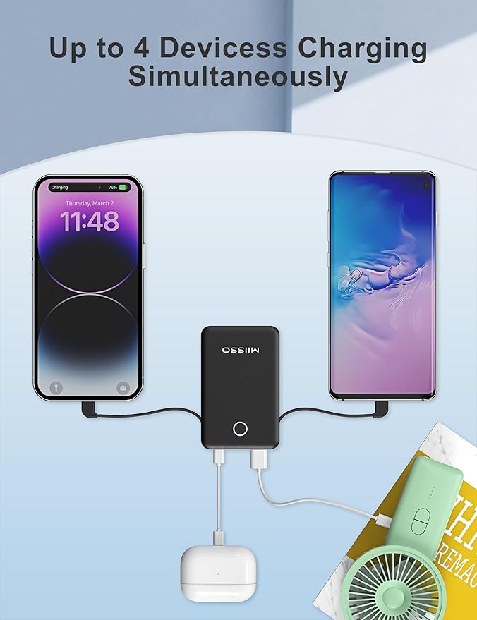 miisso 6000mah Ultra Slim Built in Cables Power Bank, Card Size Built in USB C - Image 7