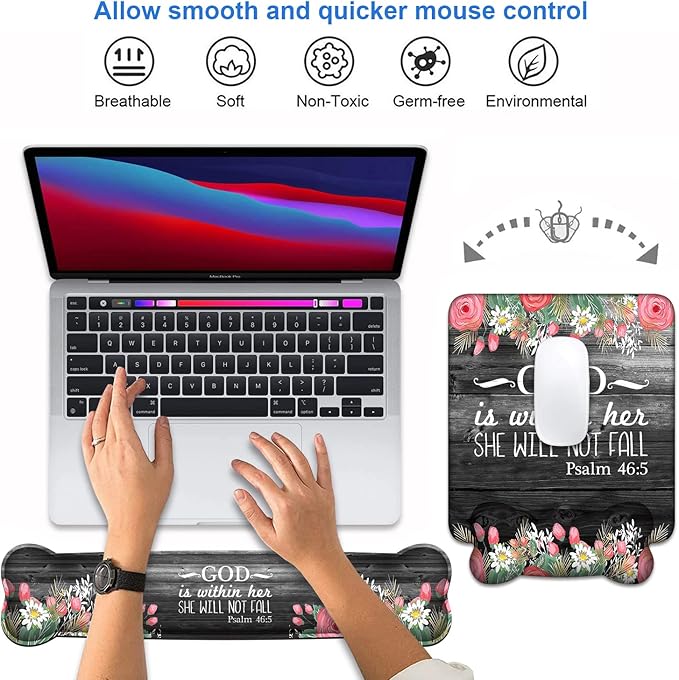 Wrist Rest Support Ergonomic Gel Mouse Pad & Memory Foam Keyboard Set, Non-Slip - Image 4