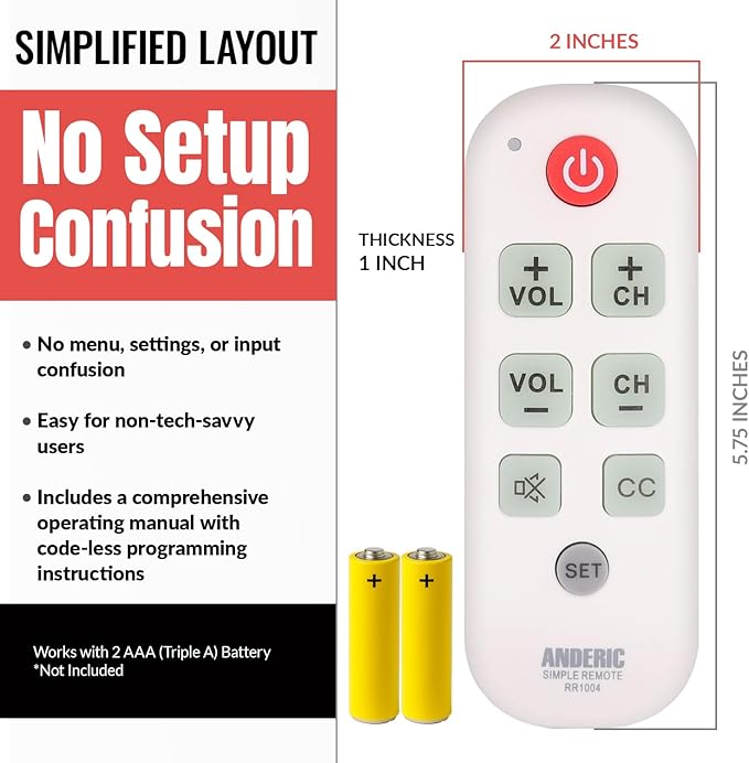 Anderic RR1004 Big Button TV Remote Control – Senior Friendly, Easy-to-use - Image 7