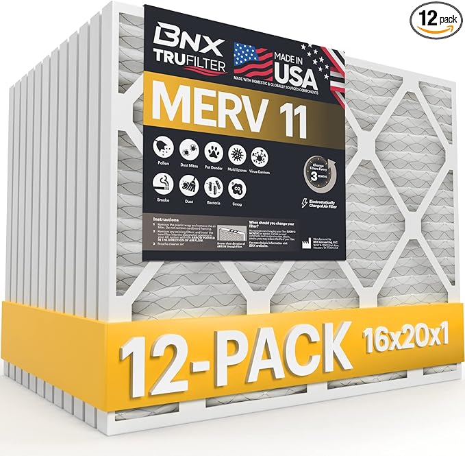 BNX 16x20x1 MERV 11 Air Filter 12 Pack by BNX