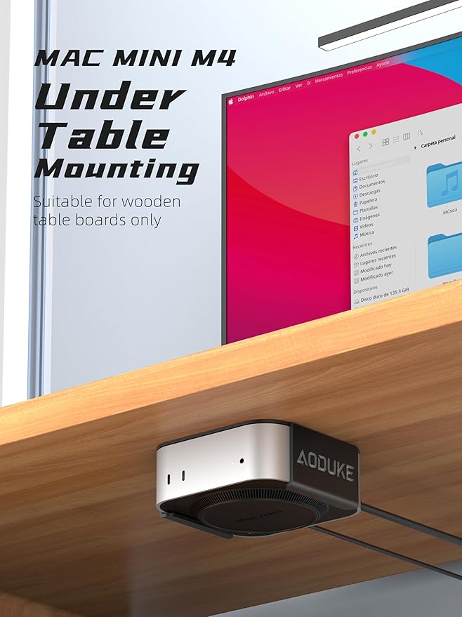 AODUKE Aluminum Alloy Mac mini M4 Under Table Bracket, 2024 Mac mini M4 Pro - Image 4