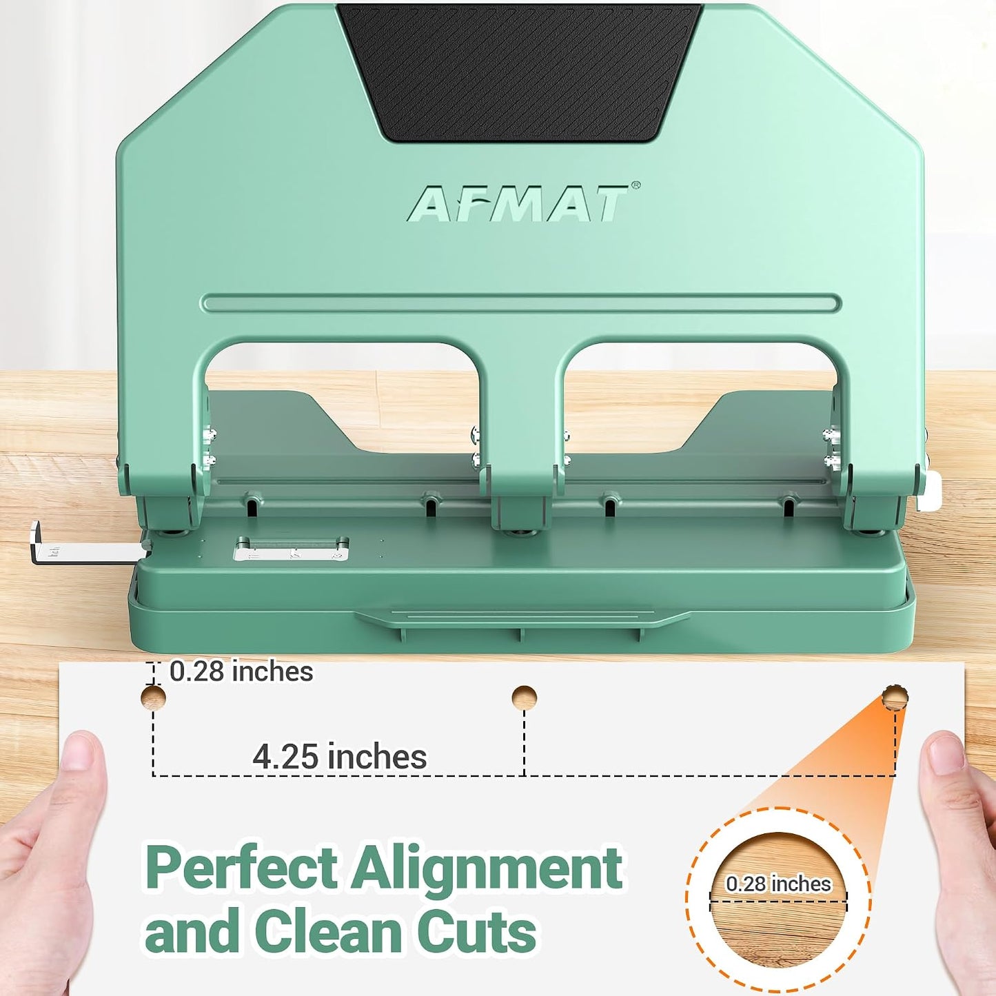 AFMAT 3 Hole Punch Heavy Duty, 9/32" Hole Diameter, 50-Sheet 3 Hole Puncher for Binder, 50% Reduced Effort, Metal Three Hole Punch w/ 10,000+ Uses, Bulit-in S.S. Paper Guide, Large Chip Tray, HPX5