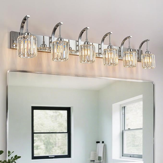 FDPBY 6-Light Crystal Vanity Light, Chrome Modern Wall Sconce - Image 6