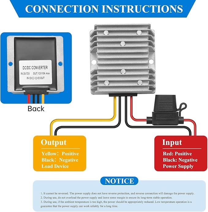 BEYIMEI DC to DC Converter 20-72V to12V 10A 120W, DC 24V 36V 48V 60V 72V Step - Image 3