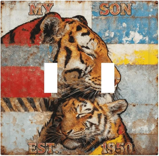 Bvtewkhz Tiger Vintage 2 Gang Double Toggle Decorative Outlet Covers Light by Unknown