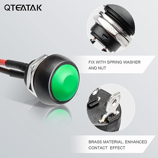 QTEATAK 1/2" Pre-Wired Mounting Hole On/Off Green Mini Round Waterproof - Image 3