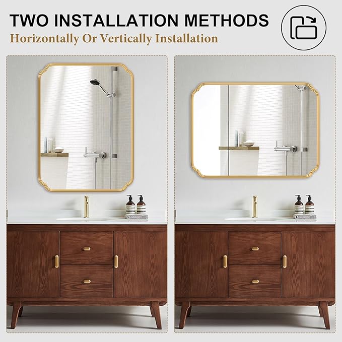 Gold Bathroom Vanity Mirror for Wall 24" x 36" Modern Rounded Rectangle Mirror - Image 7