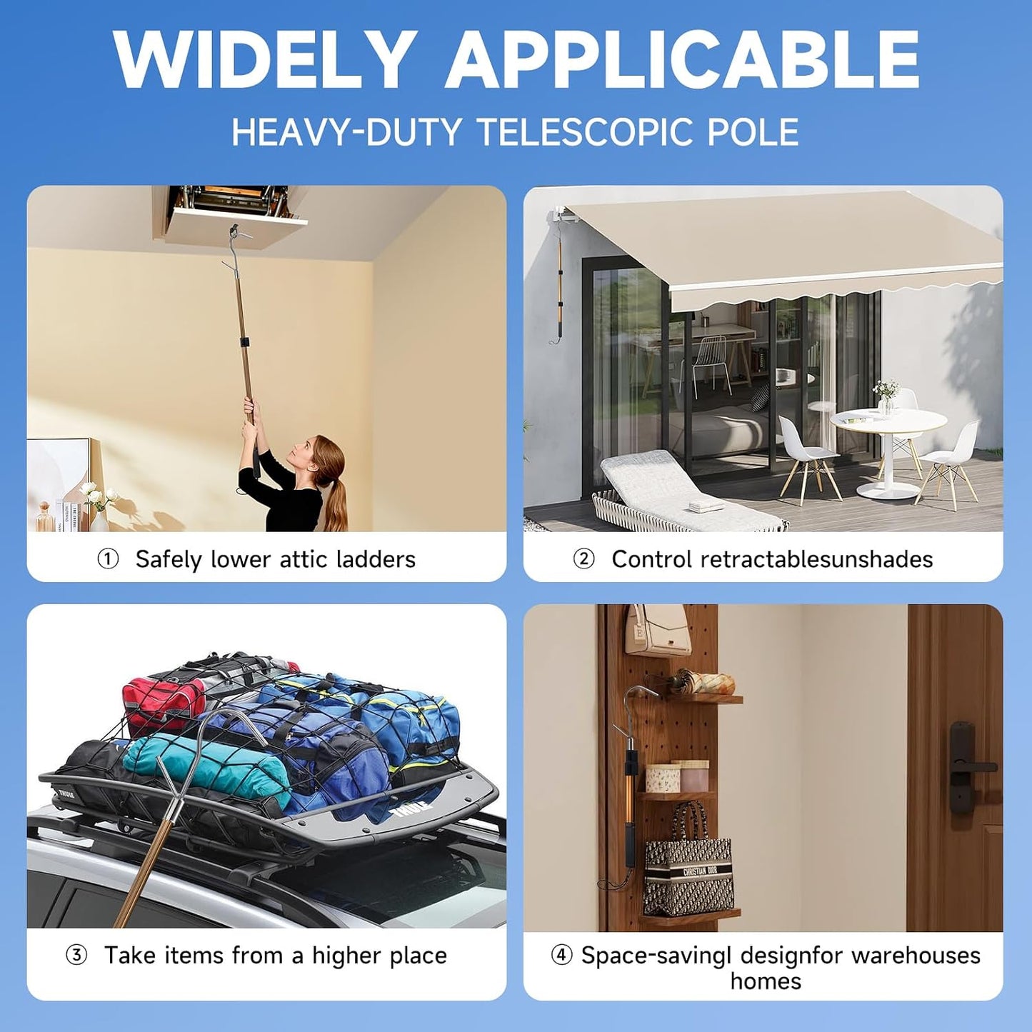 Attic Ladder Pull Down System- attic Pull Down Hook 20-40 InchesTelescoping Extension Rod with D-Ring & Mounting Screws - Replacement for Attic Pull Down Cord