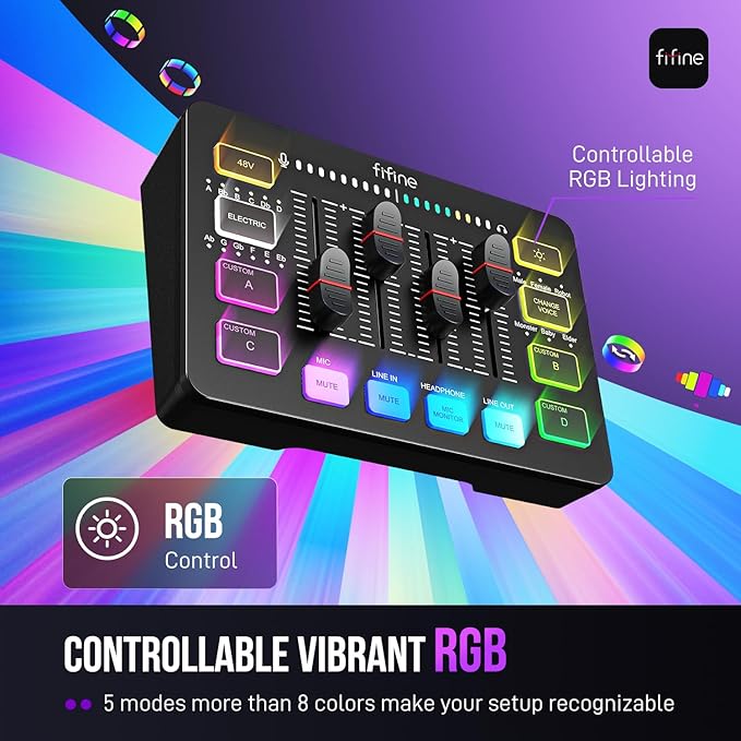 FIFINE Gaming Audio Mixer, Streaming RGB PC Mixer - Image 6