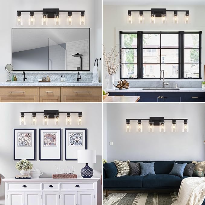 Black Bathroom Light Fixtures, 6-Light Bathroom Lighting Fixtures Over Mirror - Image 6