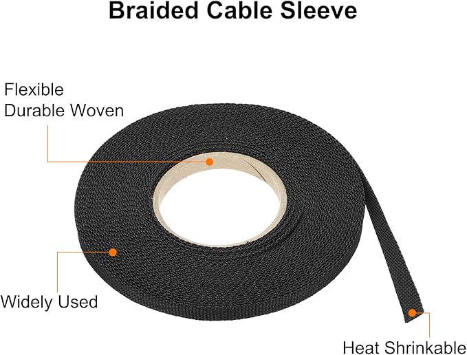 MECCANIXITY Braided Cable Sleeves Heat Shrinkable Fabric Sleeving, 1/4" 40ft - Image 4