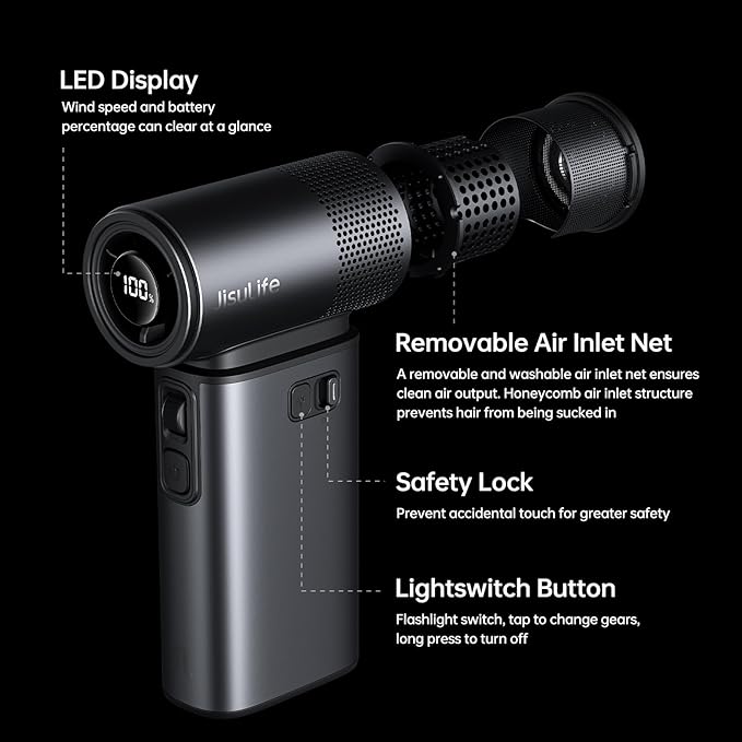 JISULIFE Portable Handheld Fan Ultra2 9000mAh, Max 25 Hrs, 5 IN 1, 100 Speed - Image 8