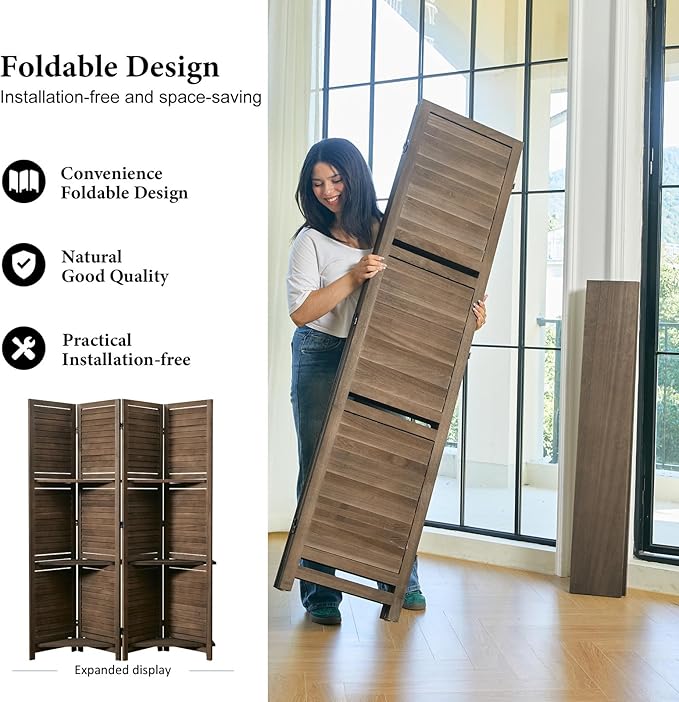 Partition Room Dividers, 67 * 51inch Folding Wood Privacy Screen - Image 3