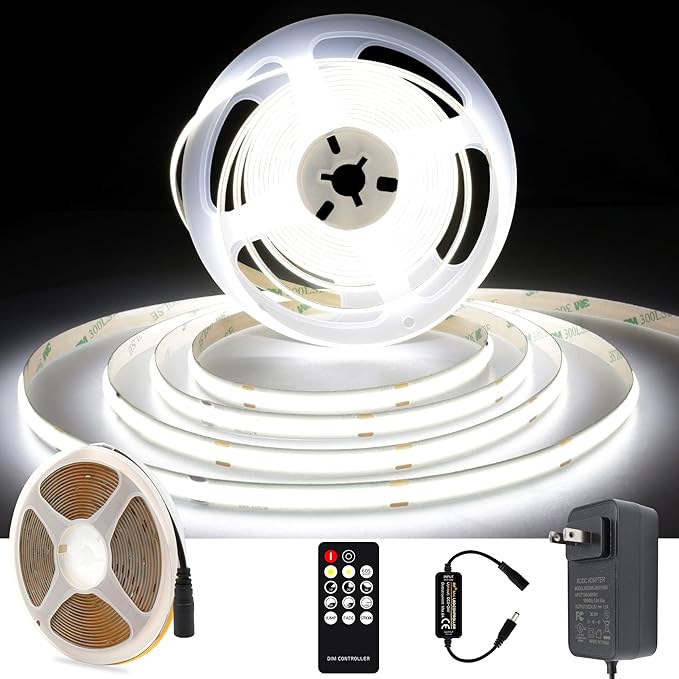 AXMOTUT White COB LED Strip Light, Dimmable 16.4ft/5m LED Light, 6000K Daylight by AXMOTUT