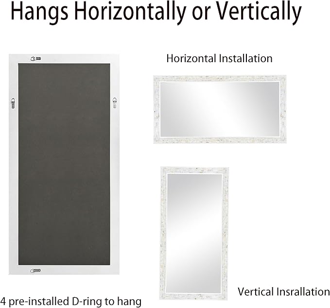 Tanmicoshomy 24 x 47 Inch White Rectangle Wall Mirror, Rectangular Mirrors - Image 3