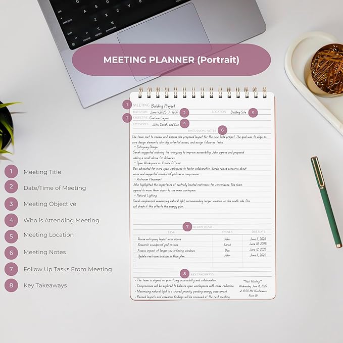 | Meeting Notebook for Work | 8.25" x 11.75" | Project Planner | Simple Design - Image 2