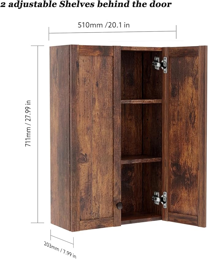 Bathroom Wall Cabinet Over Toilet Storage Cabinet 20x28 inch Brown Medicine - Image 2
