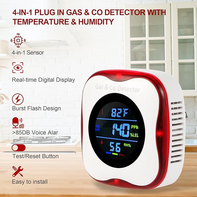 Plug in Gas & Carbon Monoxide Detector, 4-in-1 Natural Gas Leak Detector - Image 4