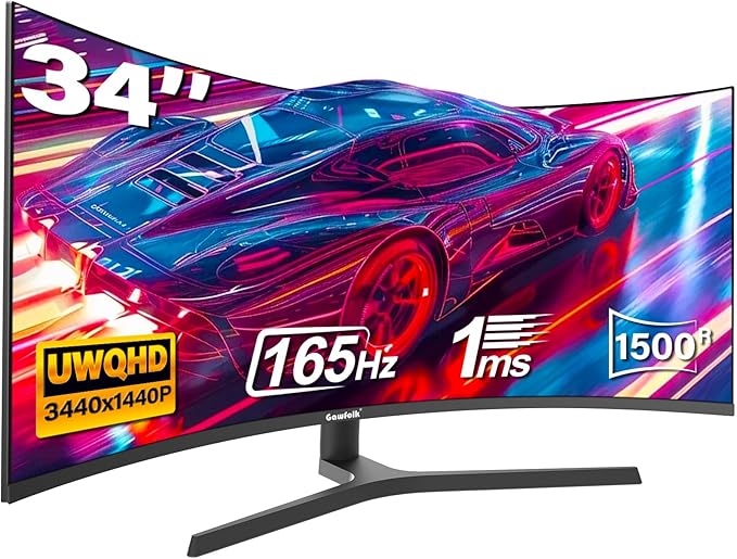 Gawfolk 34 Inch Ultrawide Curved Gaming Monitor, 1500R PC Screen UWQHD 3440x1440 by Gawfolk