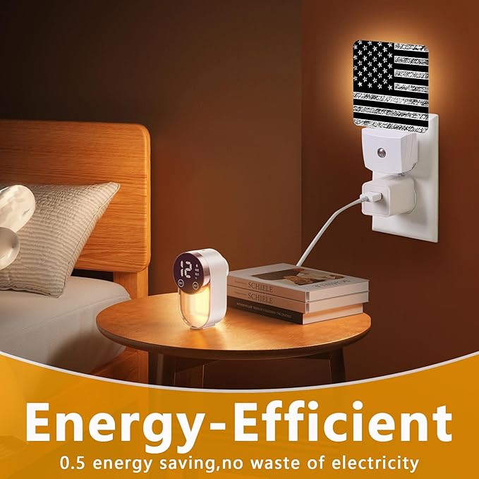 GANTINIR Black White American Flag Night Light, Plug-into USA Flag Nightlight - Image 7