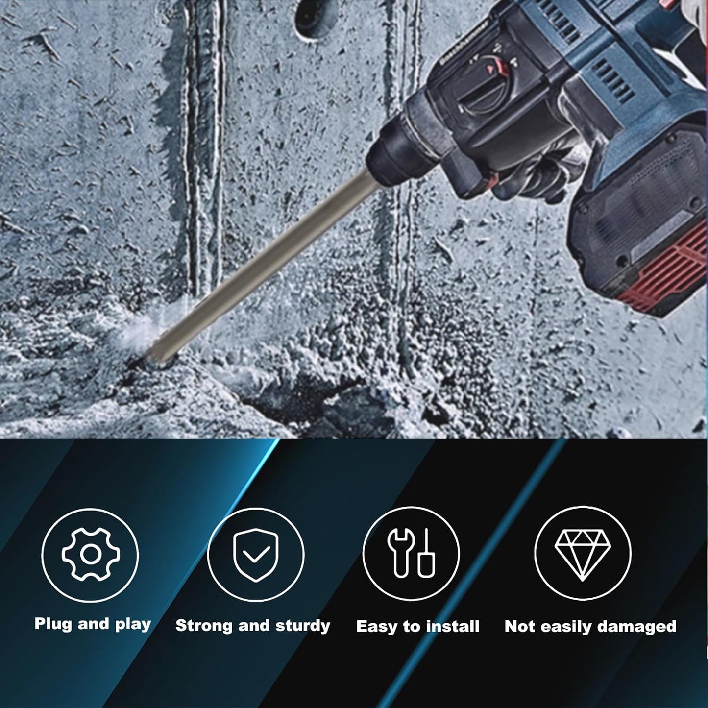 Pneumatic Cold Chisel Set, 3/4" Width 18" Long Air Pneumatic Hammer, Flat and Point Chisels with Round Collar for Concrete and Tile, Air Hammer Punch Chipping Bits Tool, Cr-Mo Alloy Steel