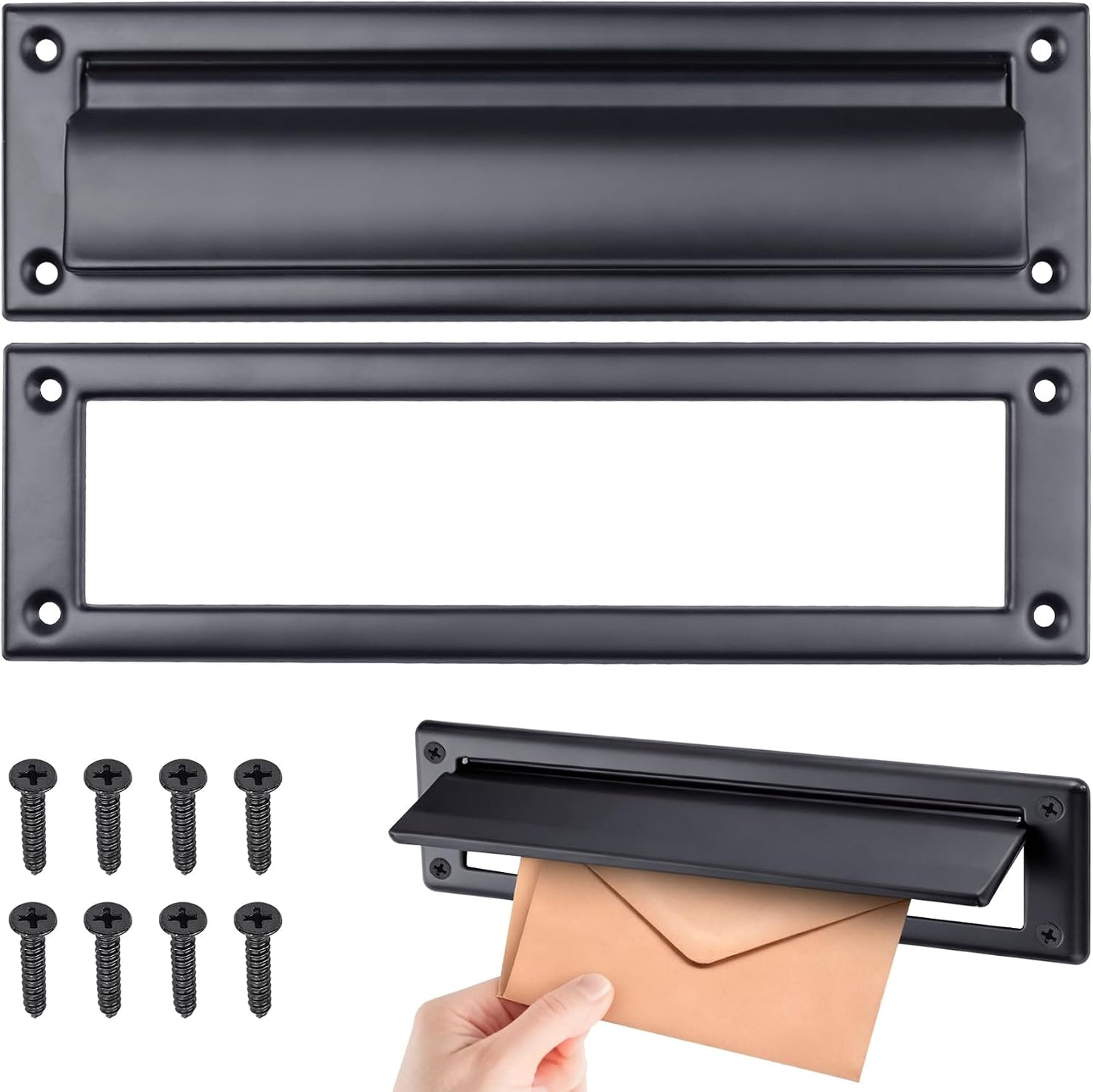 13-Inch Stainless Steel Mail Slot for Front Door – Includes Cover & Mounting Screws, Black (13" x 3.7"), 1 Pack