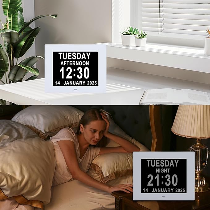 Digital Dementia Alarm Clock 8 inch Large Display, Electronic Calendar Clock - Image 4