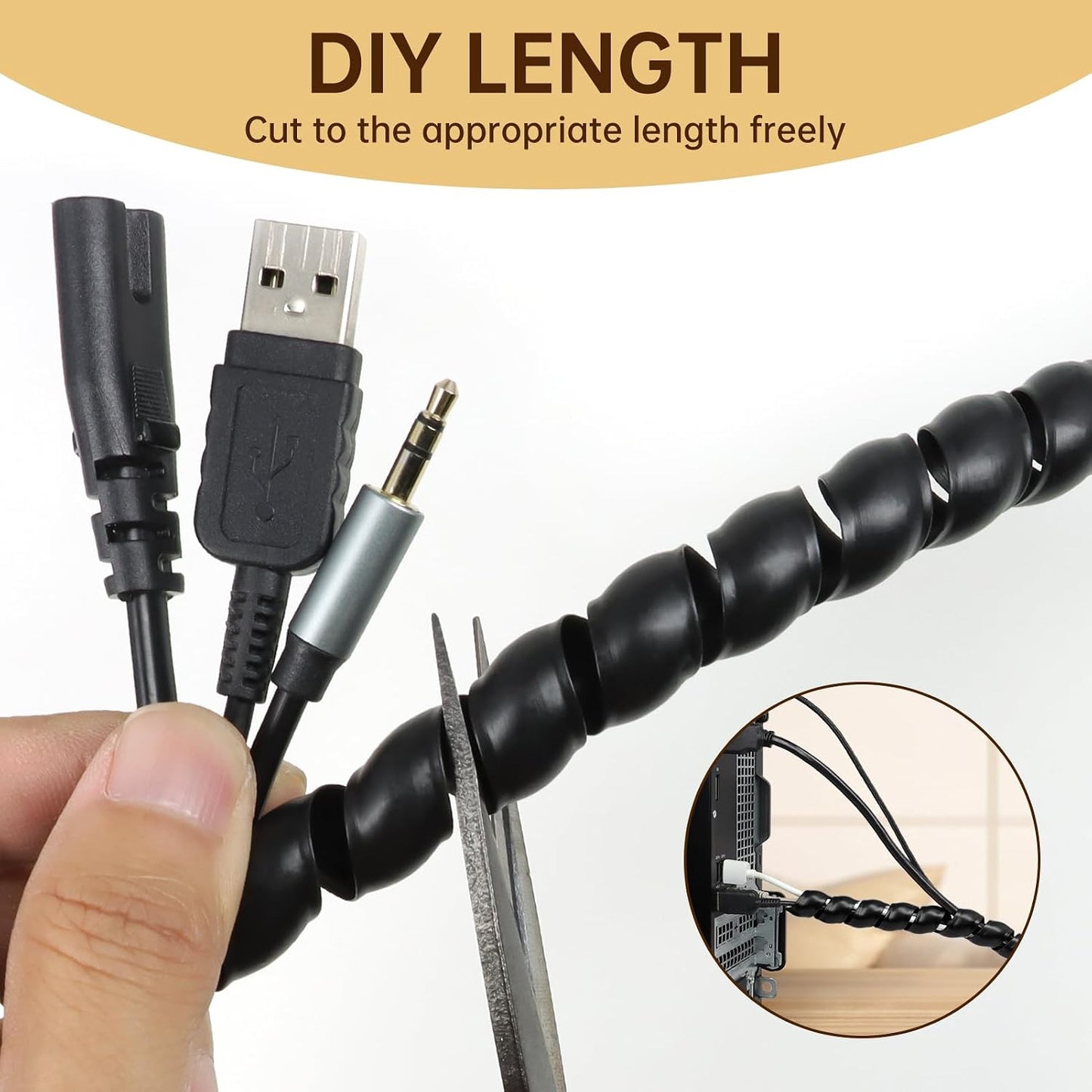 Spiral Cable Wrap, 10ft Cable Sleeves for Cords, Flexible Cable Management Sleeve for Computer, Power, Audio & Video Cords (Black, 5/16")