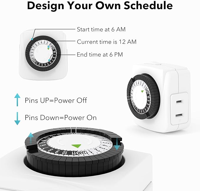 BN-LINK Indoor Timers Plug Mechanical 2 Prong 24-Hour Mini Lamp Timers 2 Pack - Image 3