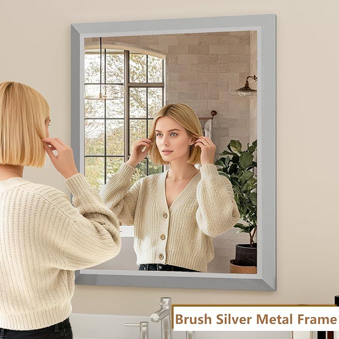 SMIROR Brushed Silver Bathroom Mirror - Image 3