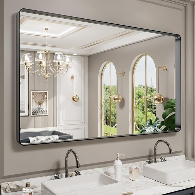 LOAAO 60X30 Inch Black Metal Framed Bathroom Mirror - Image 4