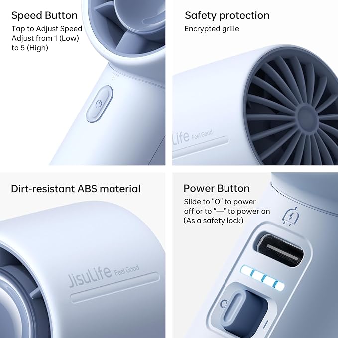JISULIFE Portable Handheld Fan, 4000mAh Rechargeable Mini, 5 Speed Strong Wind - Image 6